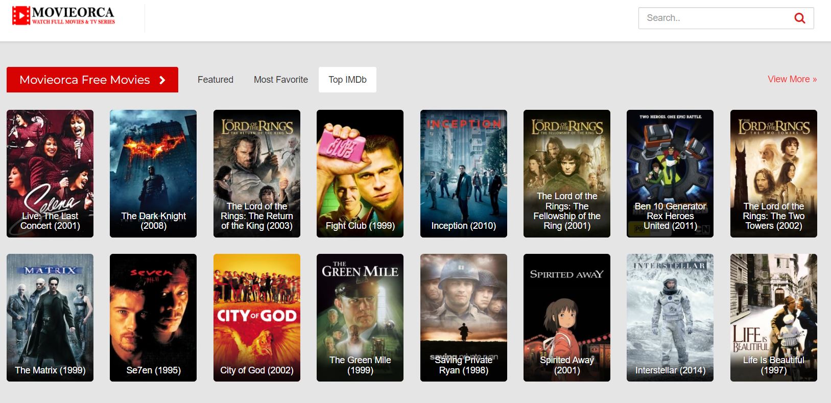 Screenshot of Top IMDb on movieorca