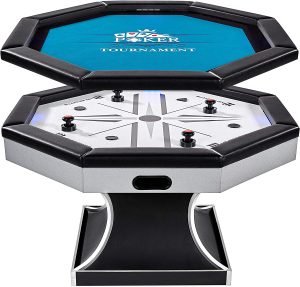 An octagon air hockey table with durable and stylish construction