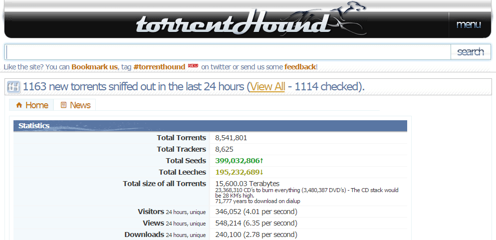 TorrentHounds webpage search browser