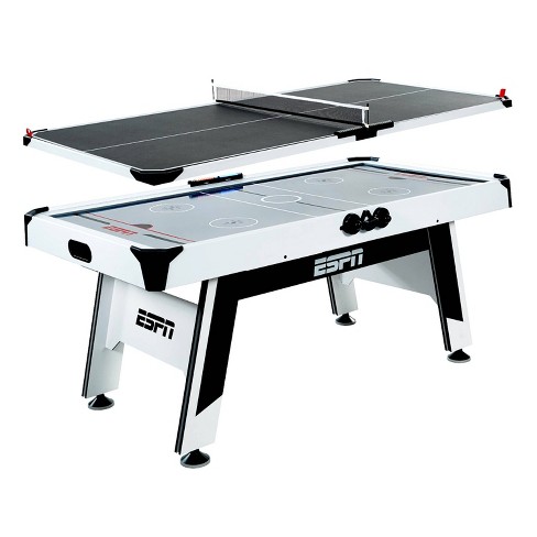 ESPN table tennis in the first layer and air hockey table on the second one with white and black color design