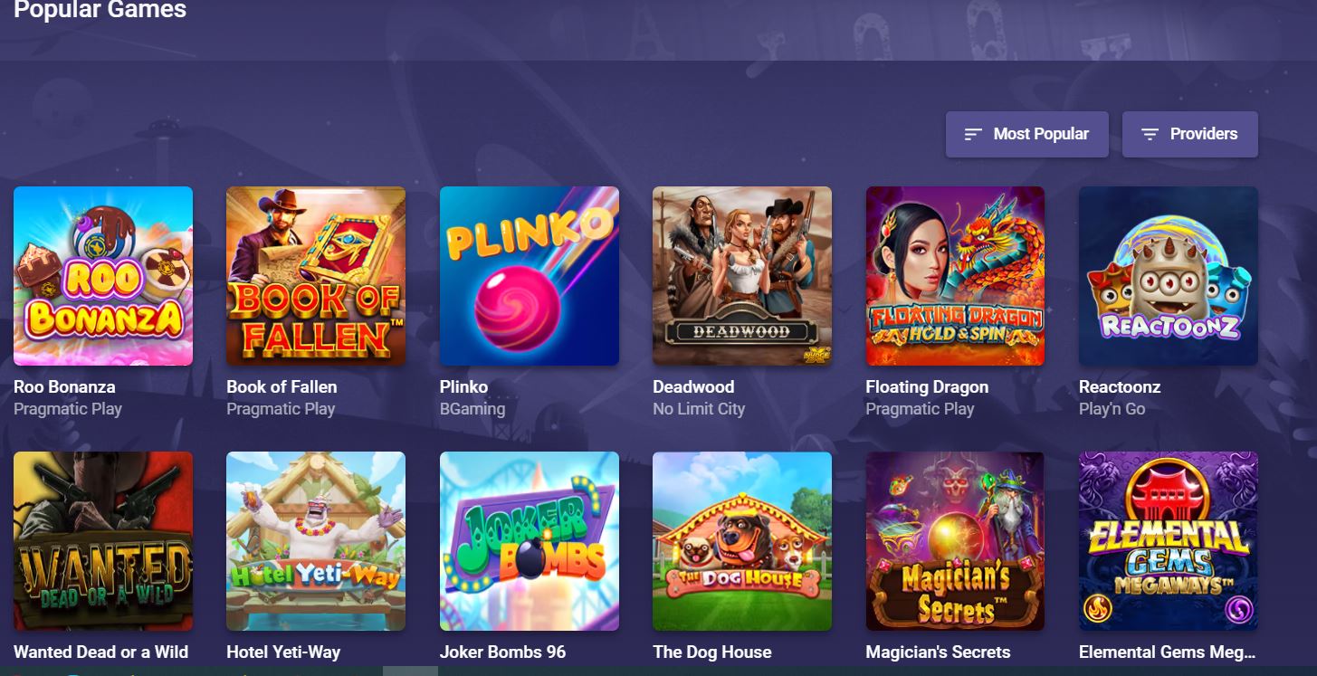 Screenshot of the Popular Games on roobet