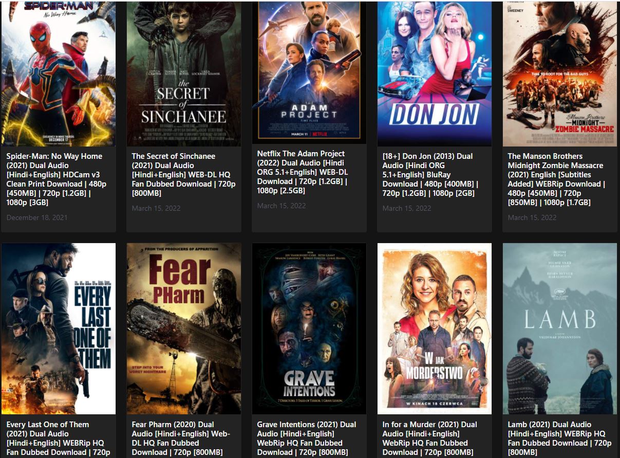 Screenshot of the trending Hollywood movies on HDMovieHub.In webpage