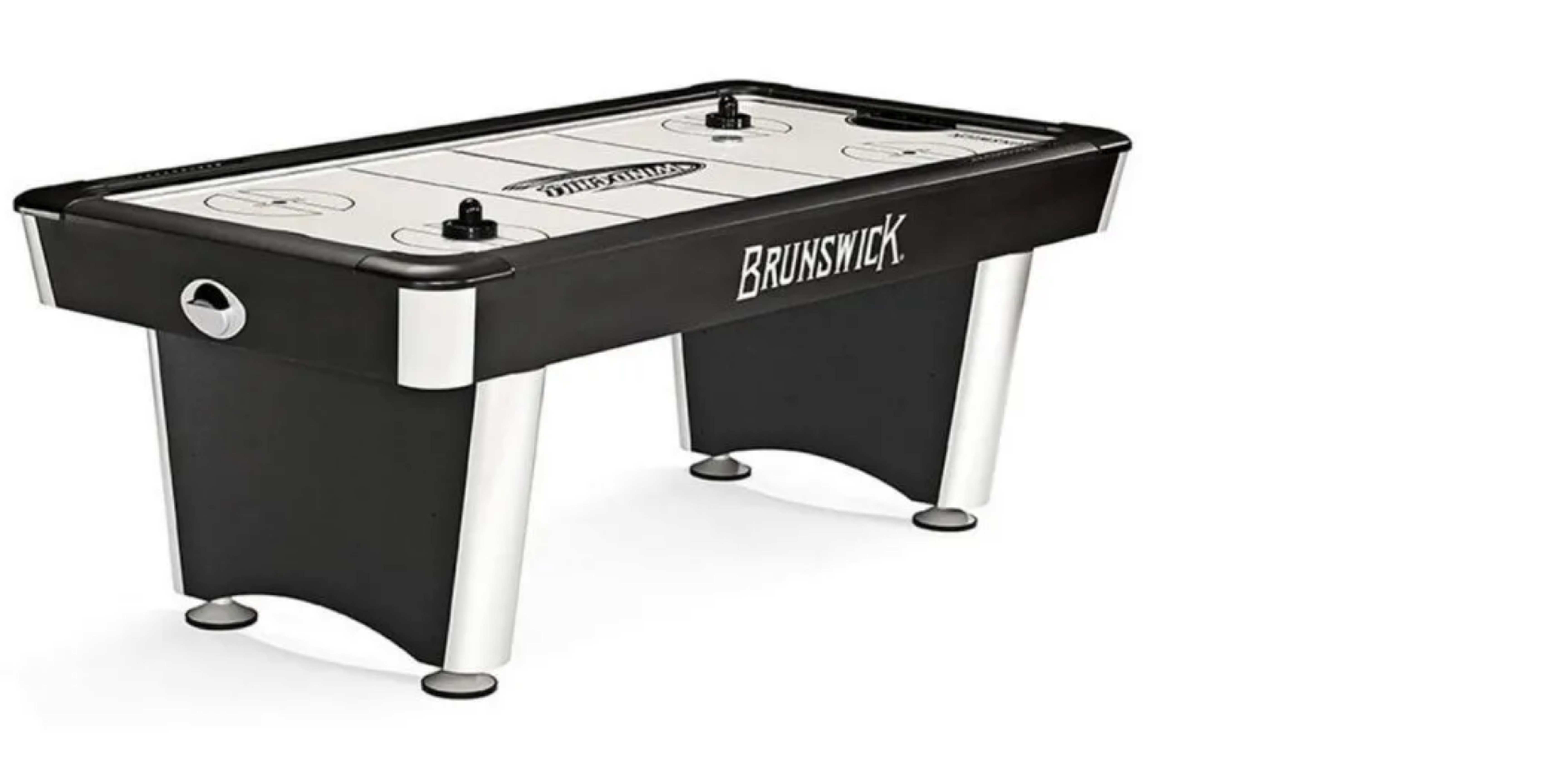 Air hockey table with a monochrome theme and a sleek design