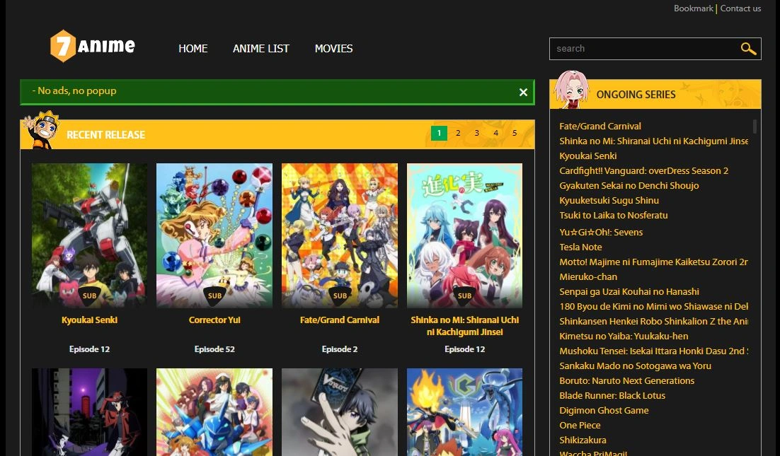 7Anime.io website shows the Home page and other featured anime series