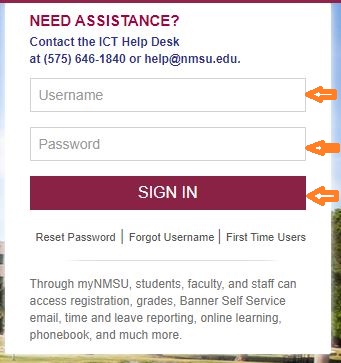 Sign in page of My Nmsu
