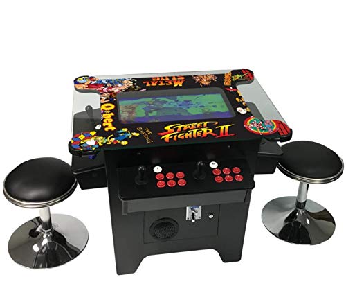 A cocktail arcade machine constructed of high-quality wood and based on the popular Street Fighter game design from the 1980s