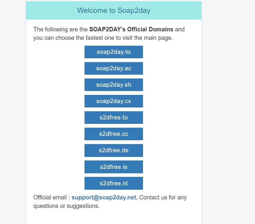 Screenshot of SOAP2DAY's Official Domains