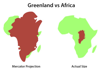 Greenland Africa Mercator Projection VS actual sizes