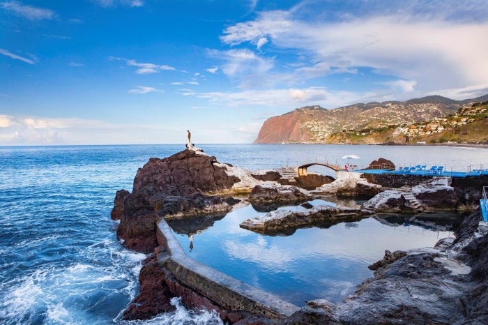 Madeira with its rock formation which holds a swimming pool alongside the sea