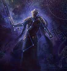 Tymaret Contacts The Deceased In the dark blue light, a man with a mass in his mouth is seen standing with a sword The stars are shining on his body and around him