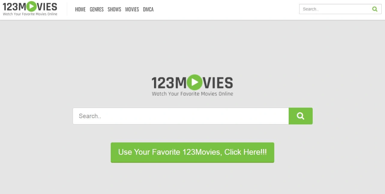123Movies website shows the Home page and the search bar at the center