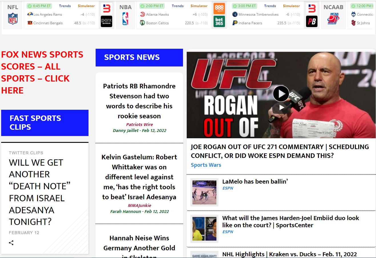 Screenshot of Sports news on whatfinger