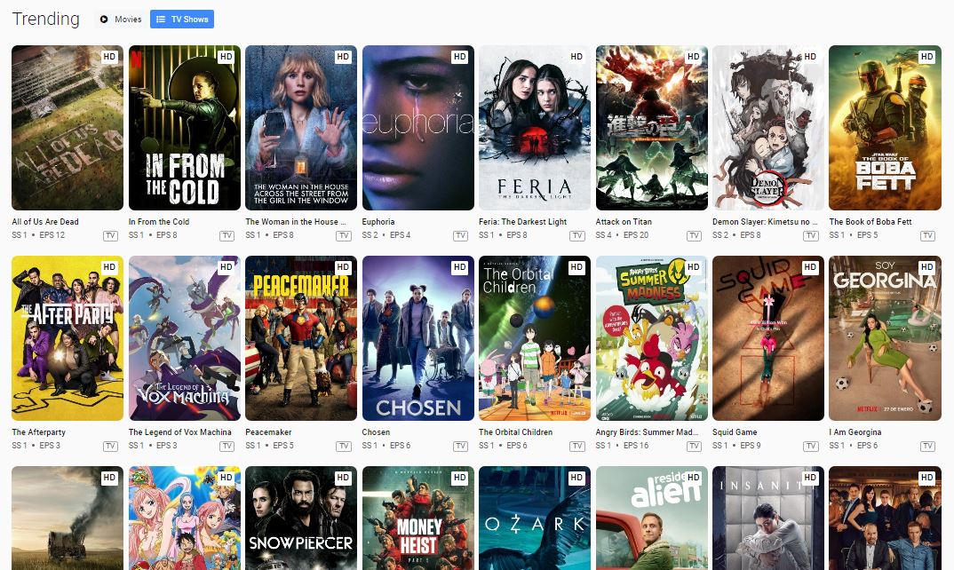 MyFlixer.To website shows the trending TV shows