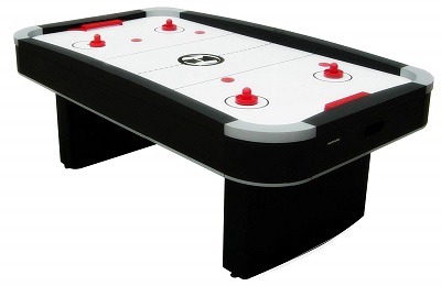 Air hockey table with a sleek black design
