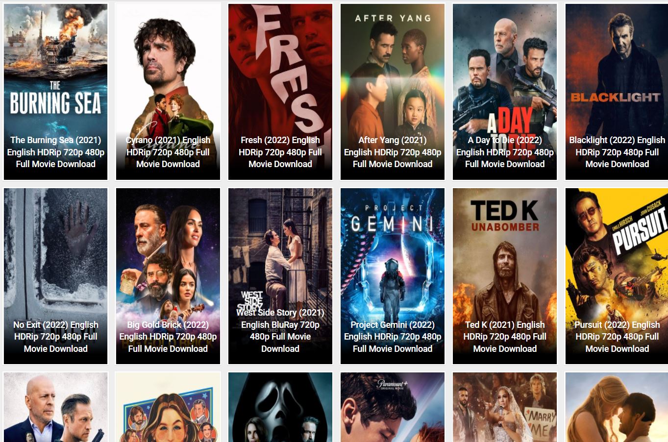 Screenshot of trending Hollywood Movies on mkv point movies webpage