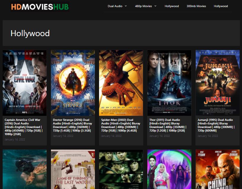 Hubflix website shows the Hollywood movies