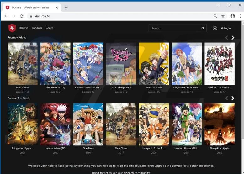 4Anime Webpage and browser screenshot with anime series covers 