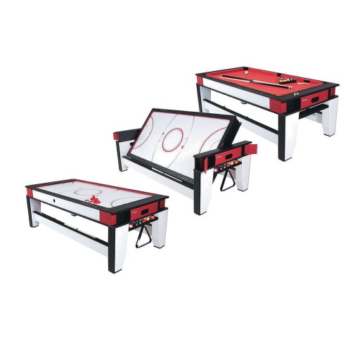 The Atomic-2-in-1 Flip Air Hockey And Pool Table can be converted into air hockey and billiard table in white, black and red color