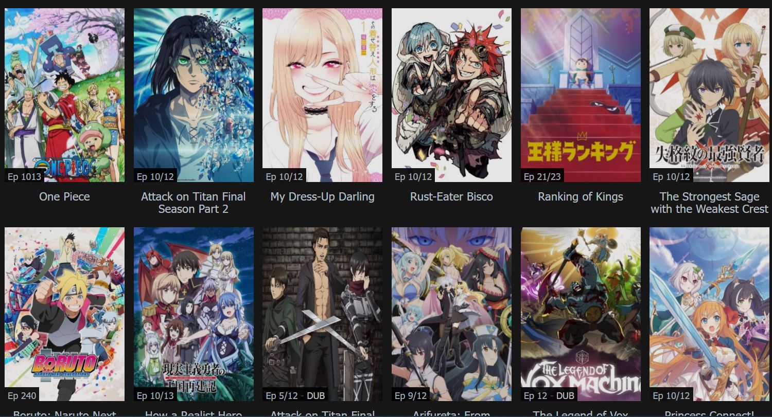 Screenshot of Trending Anime on AnimeSuge website
