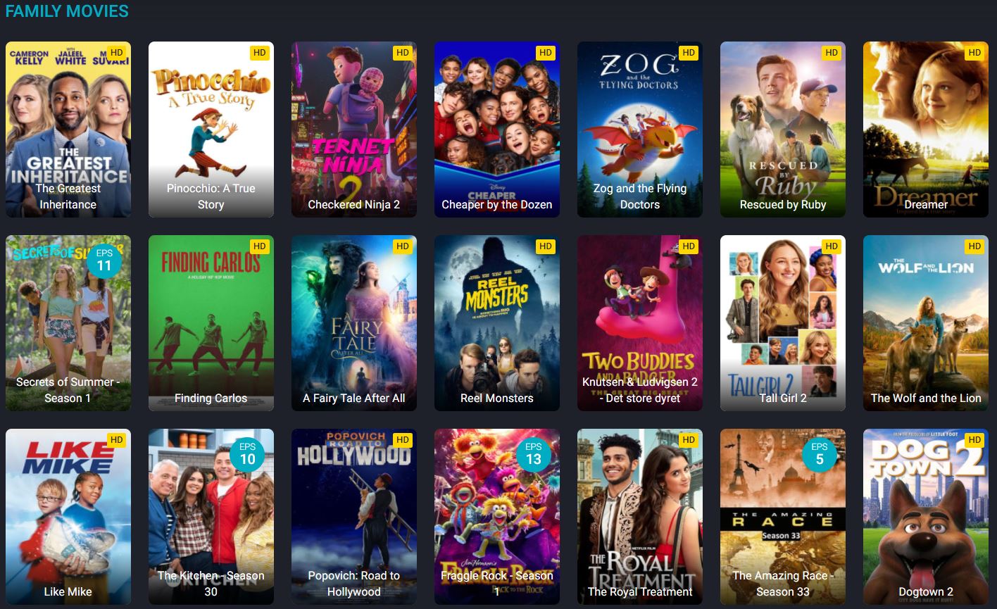 Screenshot of the family movies collection on fmovies website