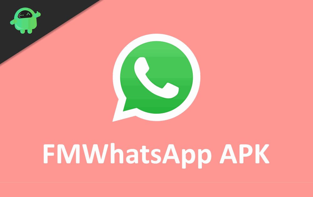 A green logo of Fm Whatsapp apk with peach background