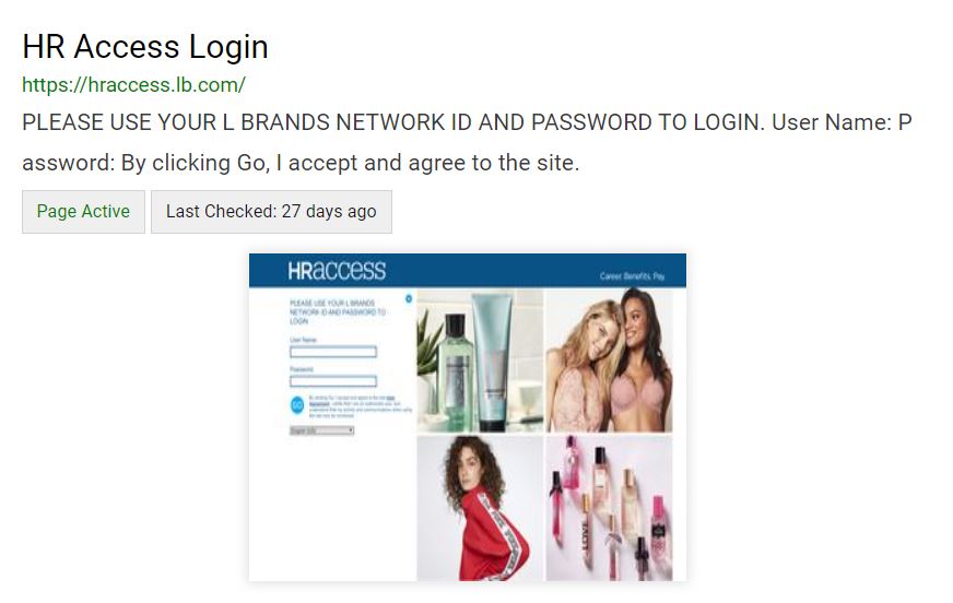 Screenshot of the HR Access Login page with pictures of women