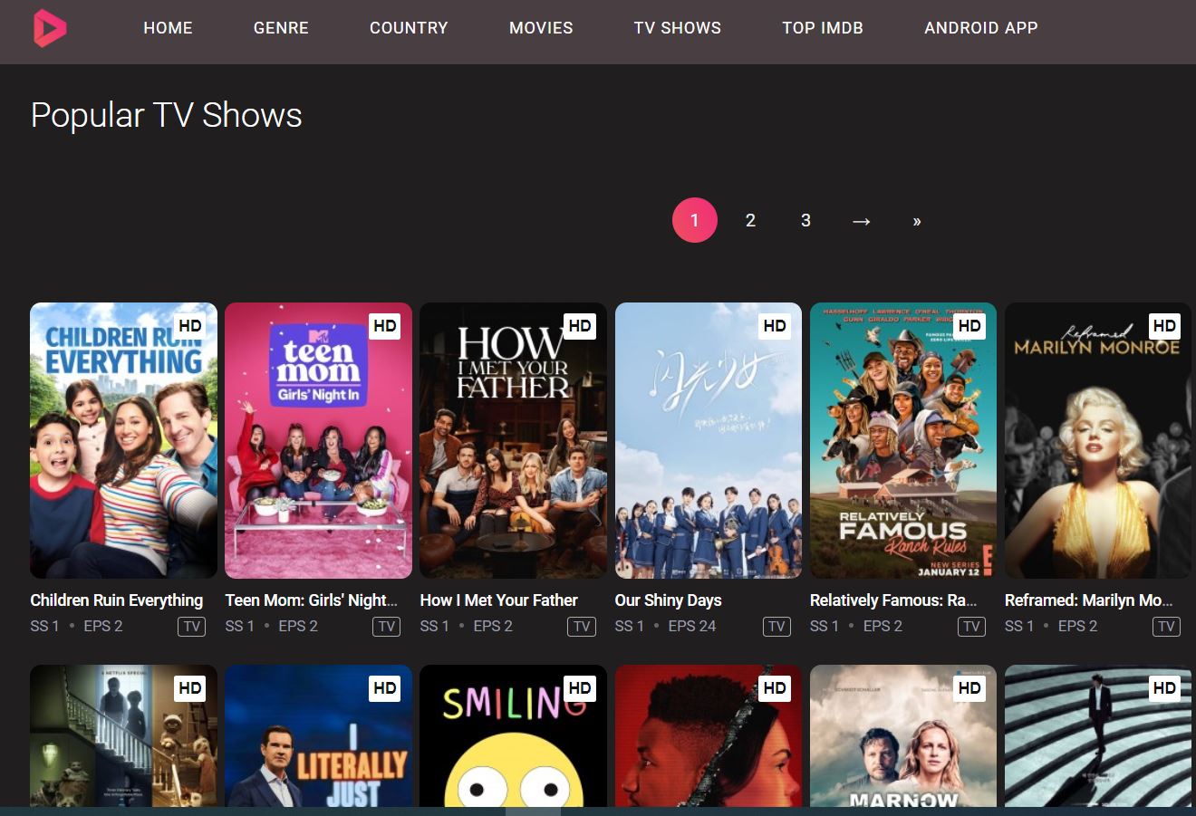 Screenshot of popular tv shows on musichq