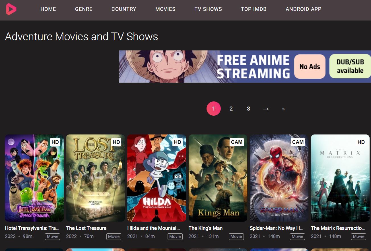 Screenshot of Adventure Movies and TV Shows on musichq