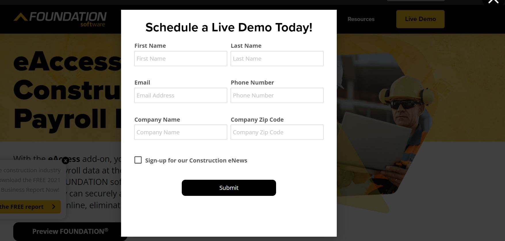 Screenshot of the foundationeaccess Schedule a Live Demo