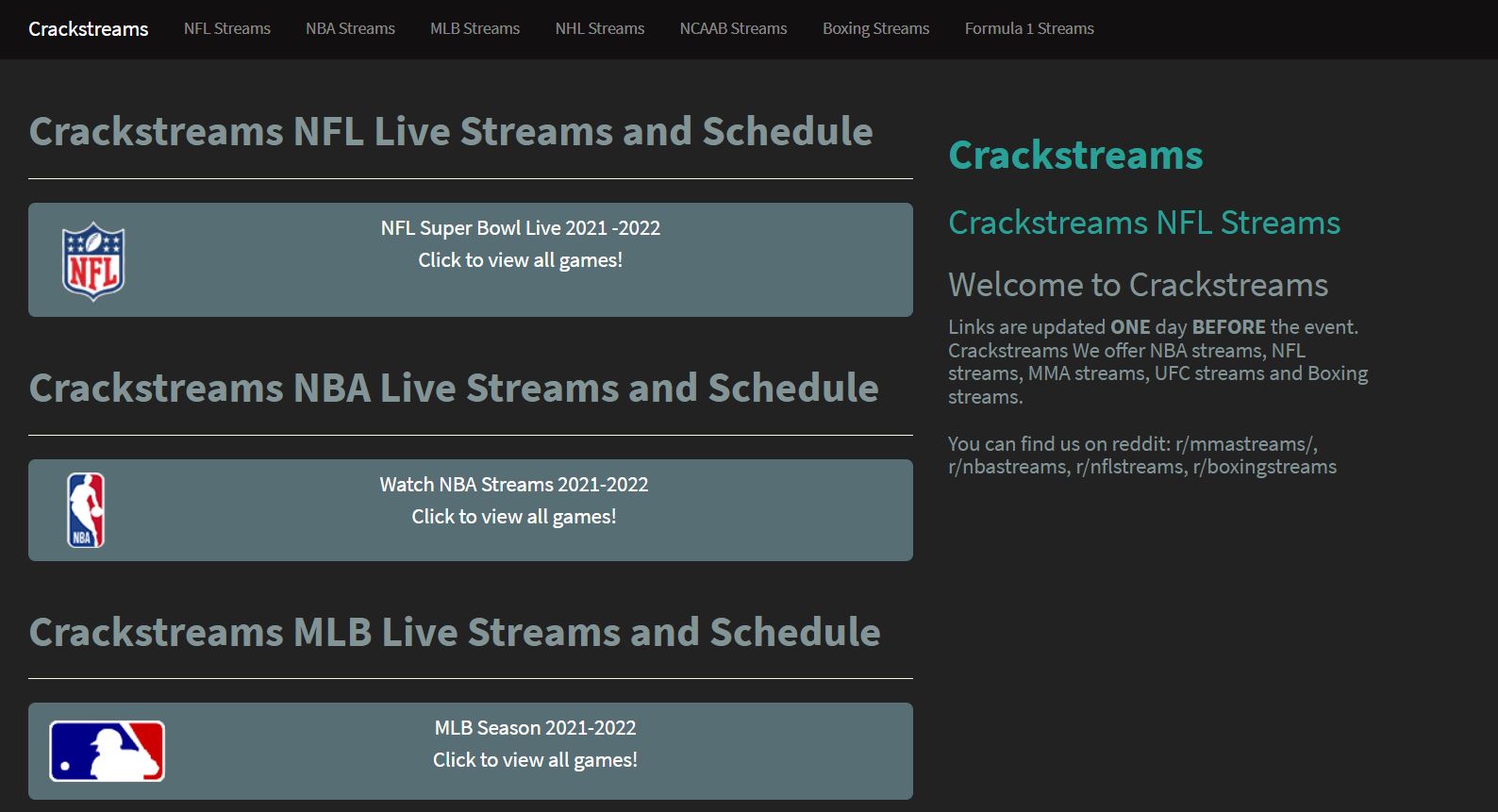Watch Free Live Streams Of NBA, NFL, MMA, UFC, Boxing On Crack Streama