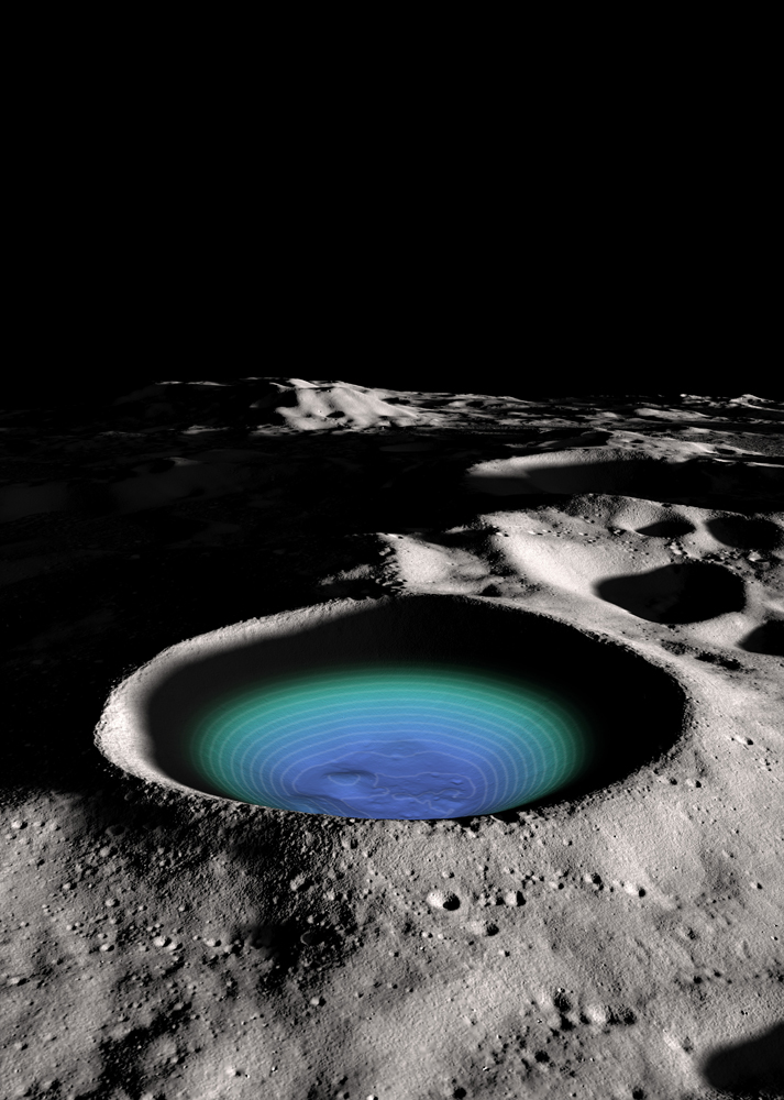 Moon surface with water in a cold trap