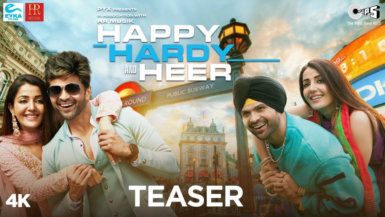 Poster of Happy Hardy And Heer movie with pictures of a couple hugging