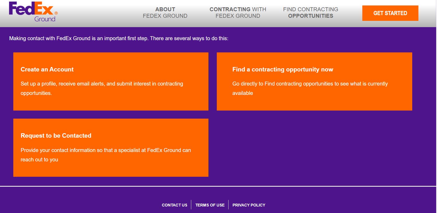 FedEx ground website shows the orange and purple homepage