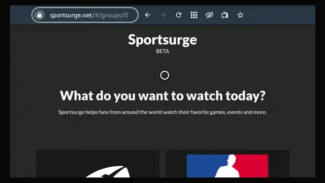 Screenshot of the Sportsurge On Firestick home page