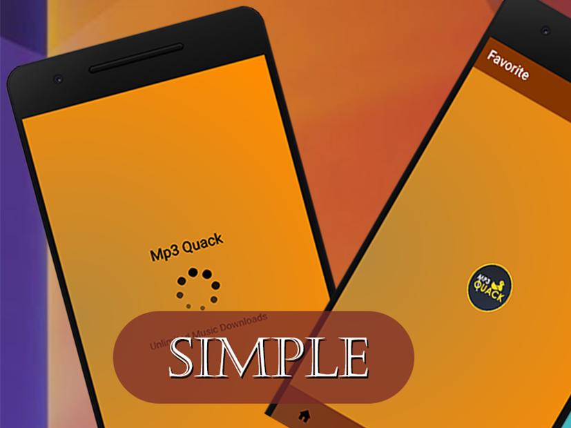 Animated image of two phones with the yellow background showing mp3 quack app being downloaded 