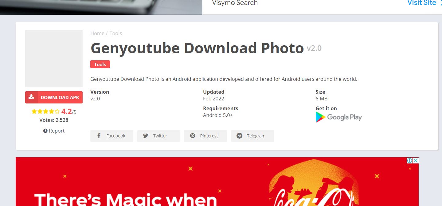 Screenshot of the Genyoutube Download Photo with red Download button