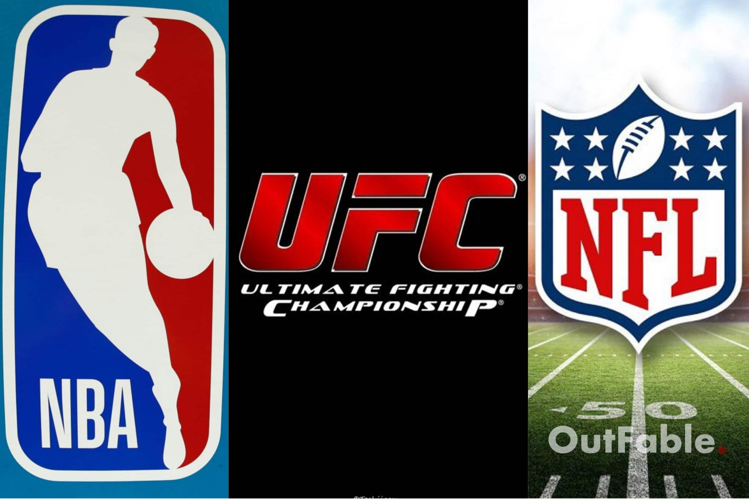 NBA logo, UFC logo, and NFL logo collage