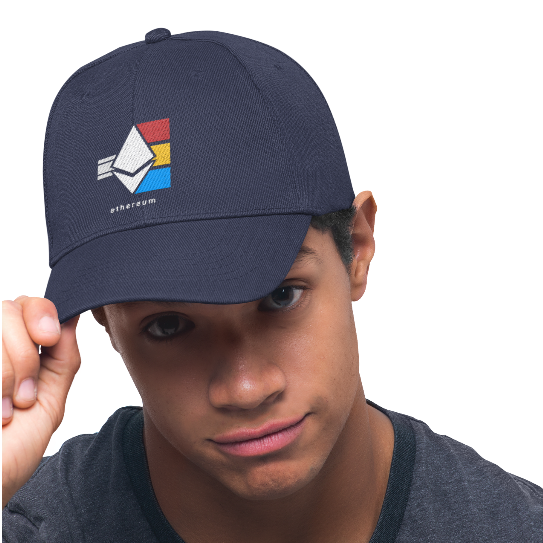 A man wearing an Ethereum cap