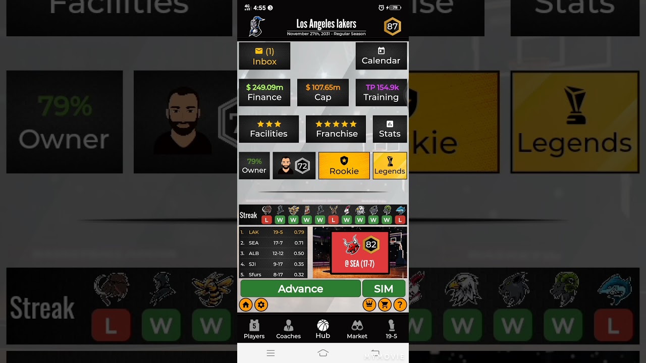 Screenshot of UBasketballGM game screen