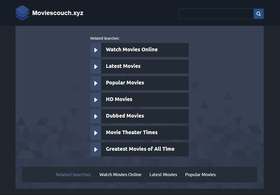Homepage of MoviesCouch.xyz showing seven related pages on movies