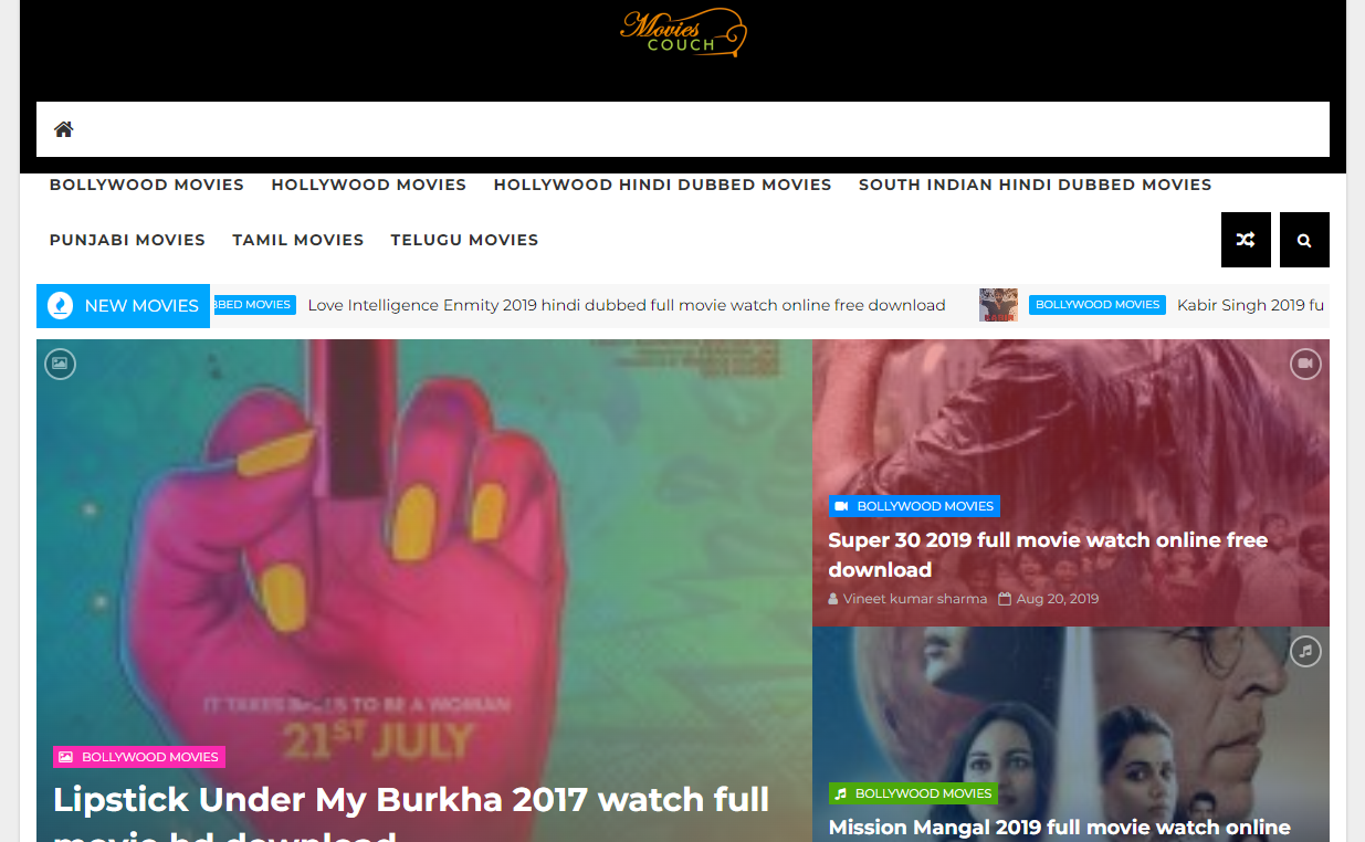Homepage of MoviesCouch on Blogger, featuring 2017 Indian film ‘Lipstick Under My Burkha’