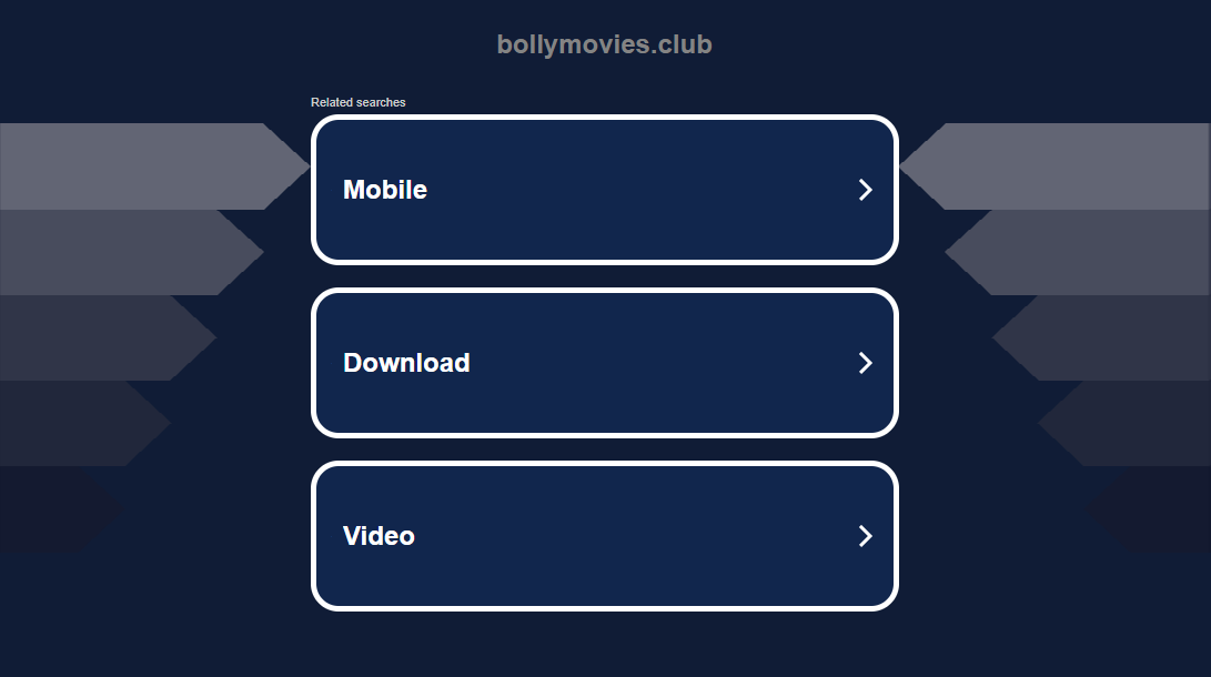 Homepage of BollyMovies.club, with the sections ‘Mobile,’ Download’ and ‘Video’