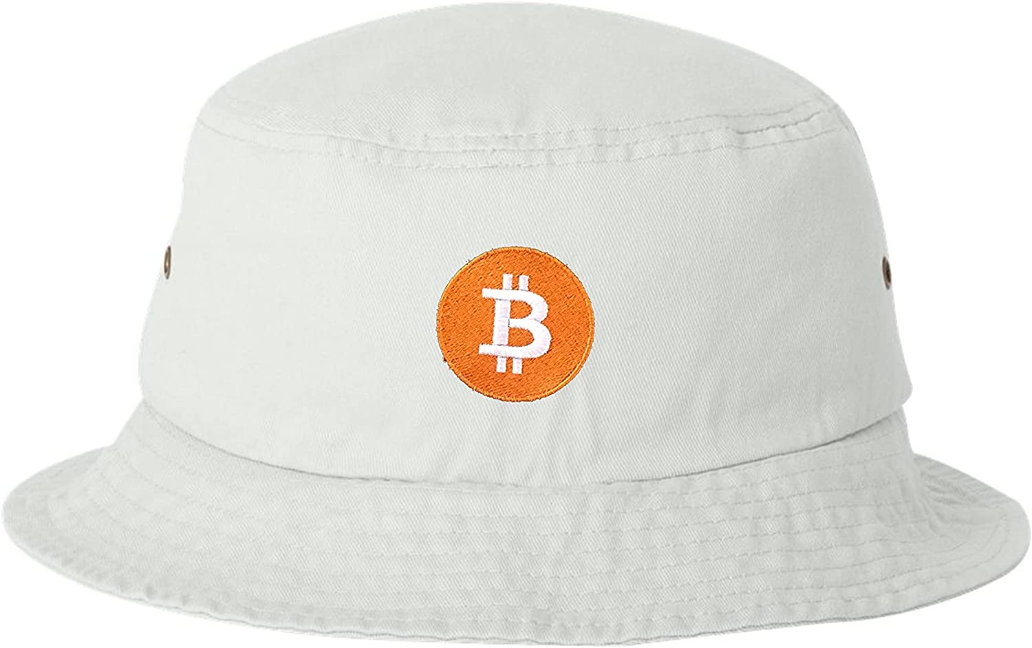 A white Bitcoin Bucket Hat