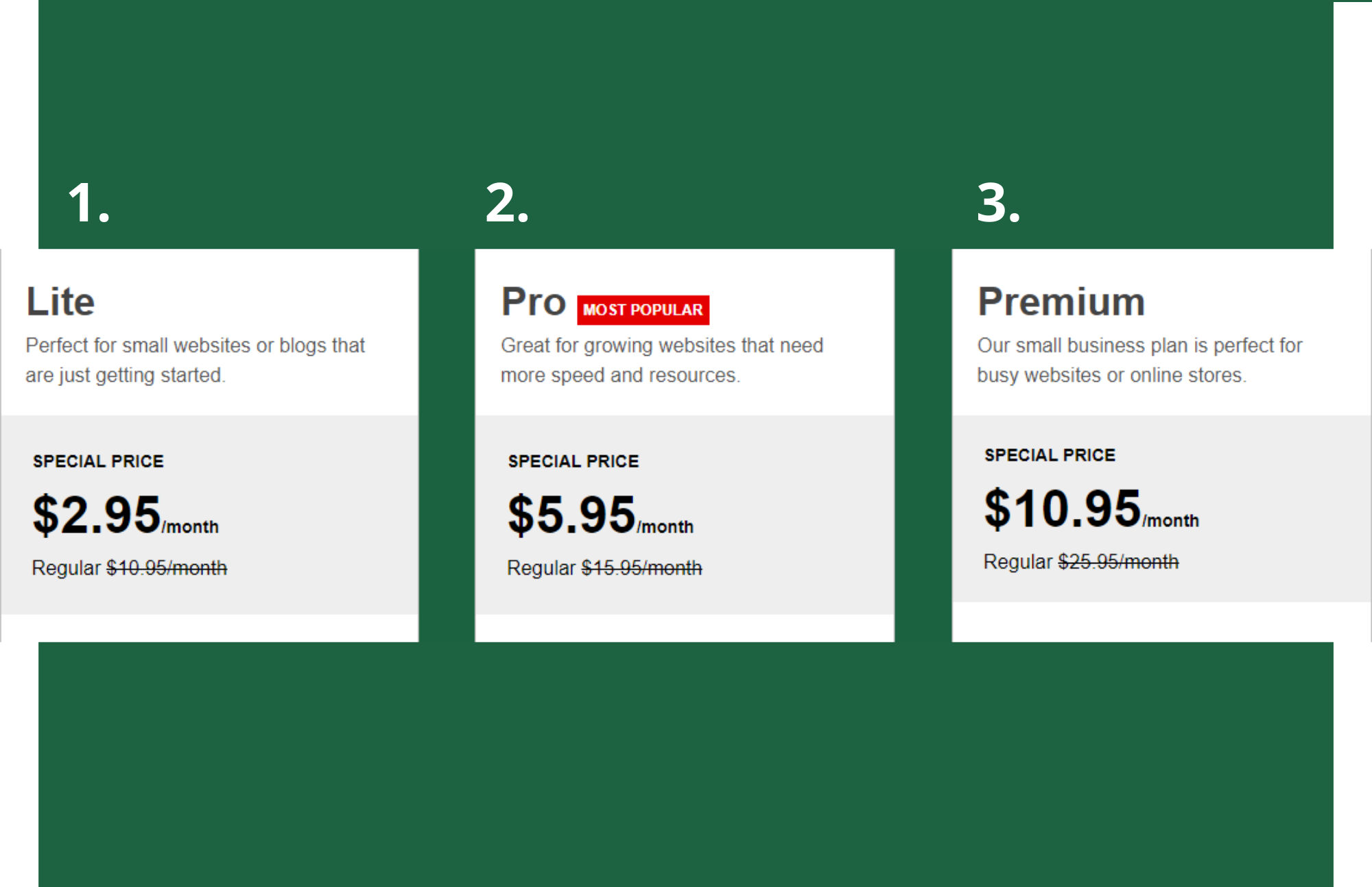 The three levels of pricing of offer which are the Lite, Pro, and Premium