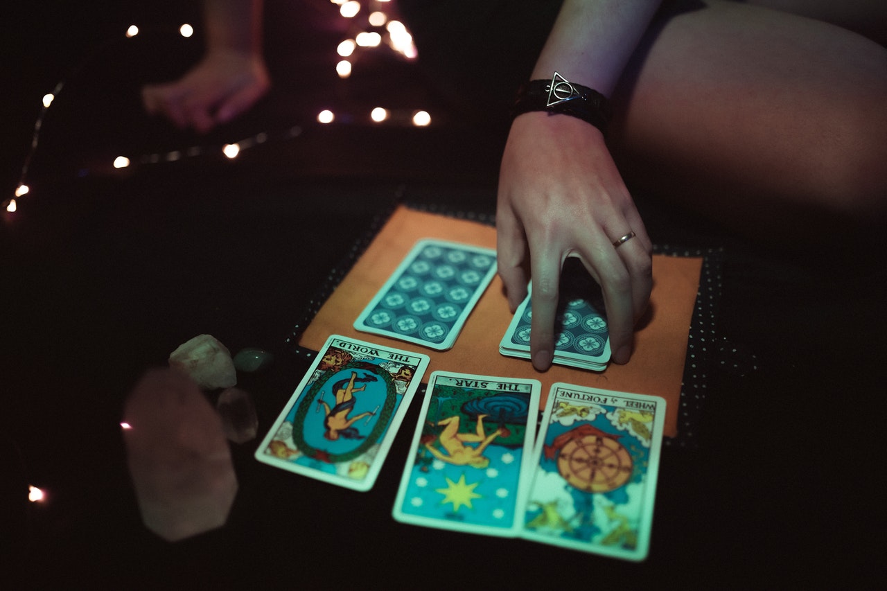 A woman reading tarot cards