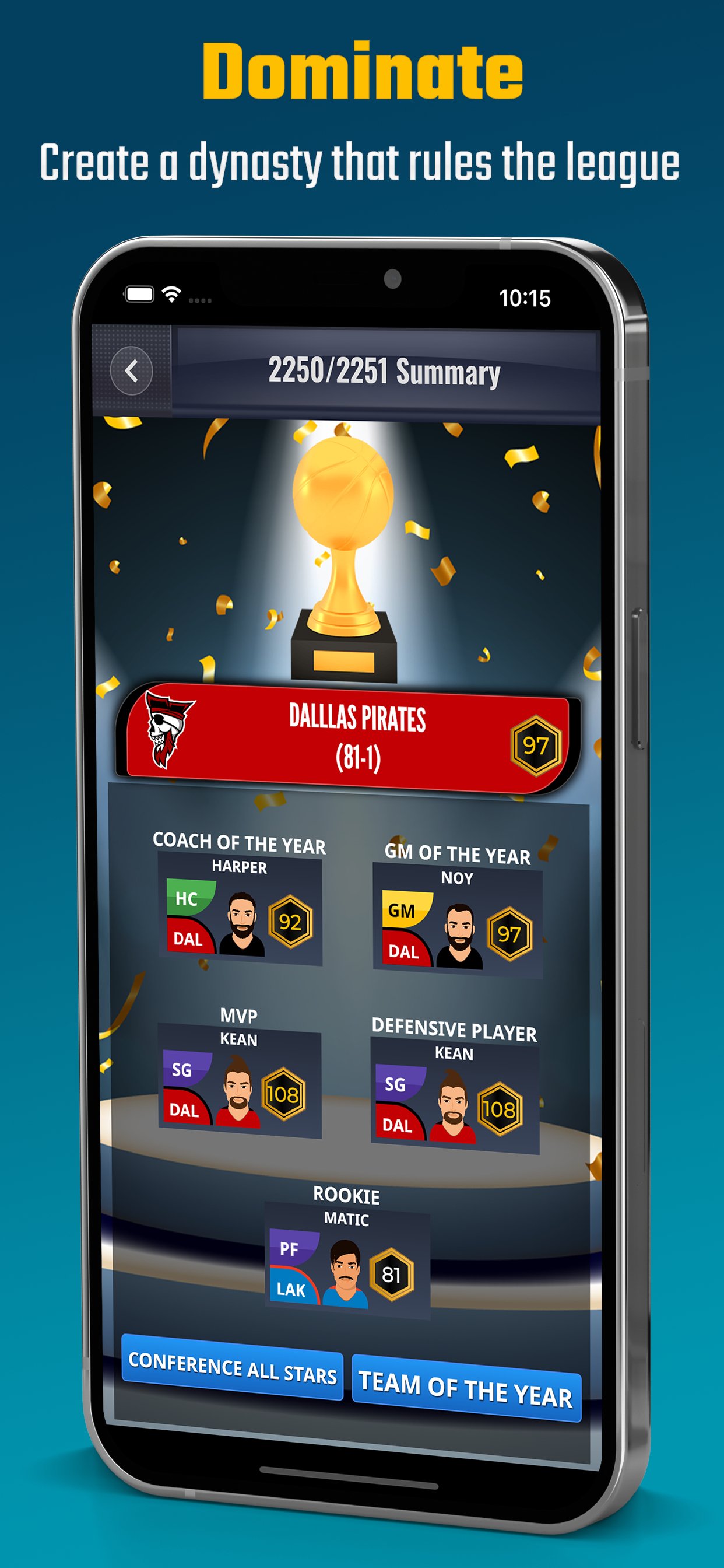 UBasketballGM game screen of an award screenshot