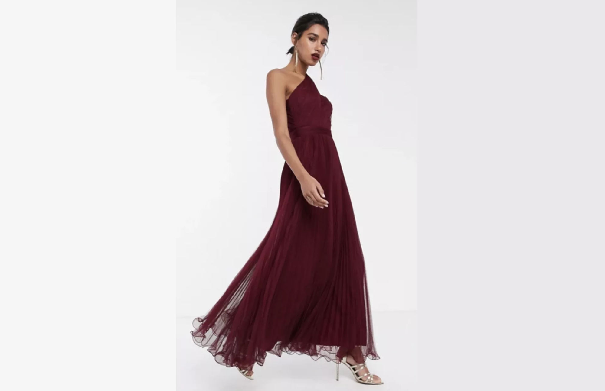 One shoulder tulle maxi dress in oxblood by ASOS