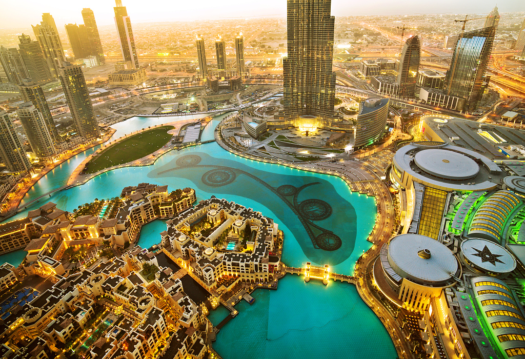 An aerial view of the city of Dubai
