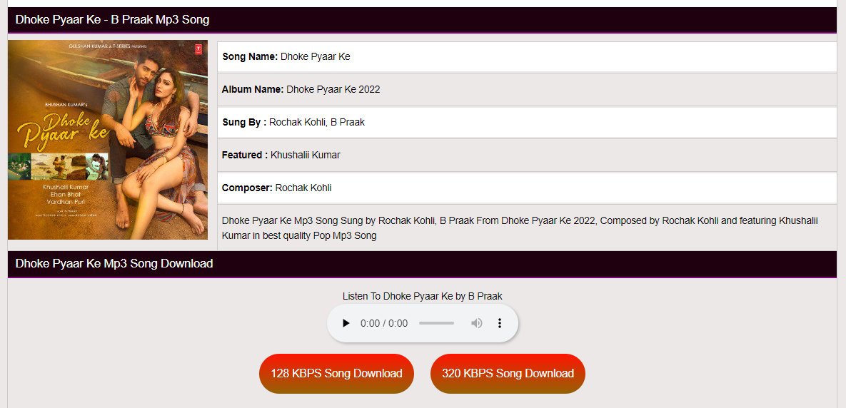 The download page for songs at BestWap
