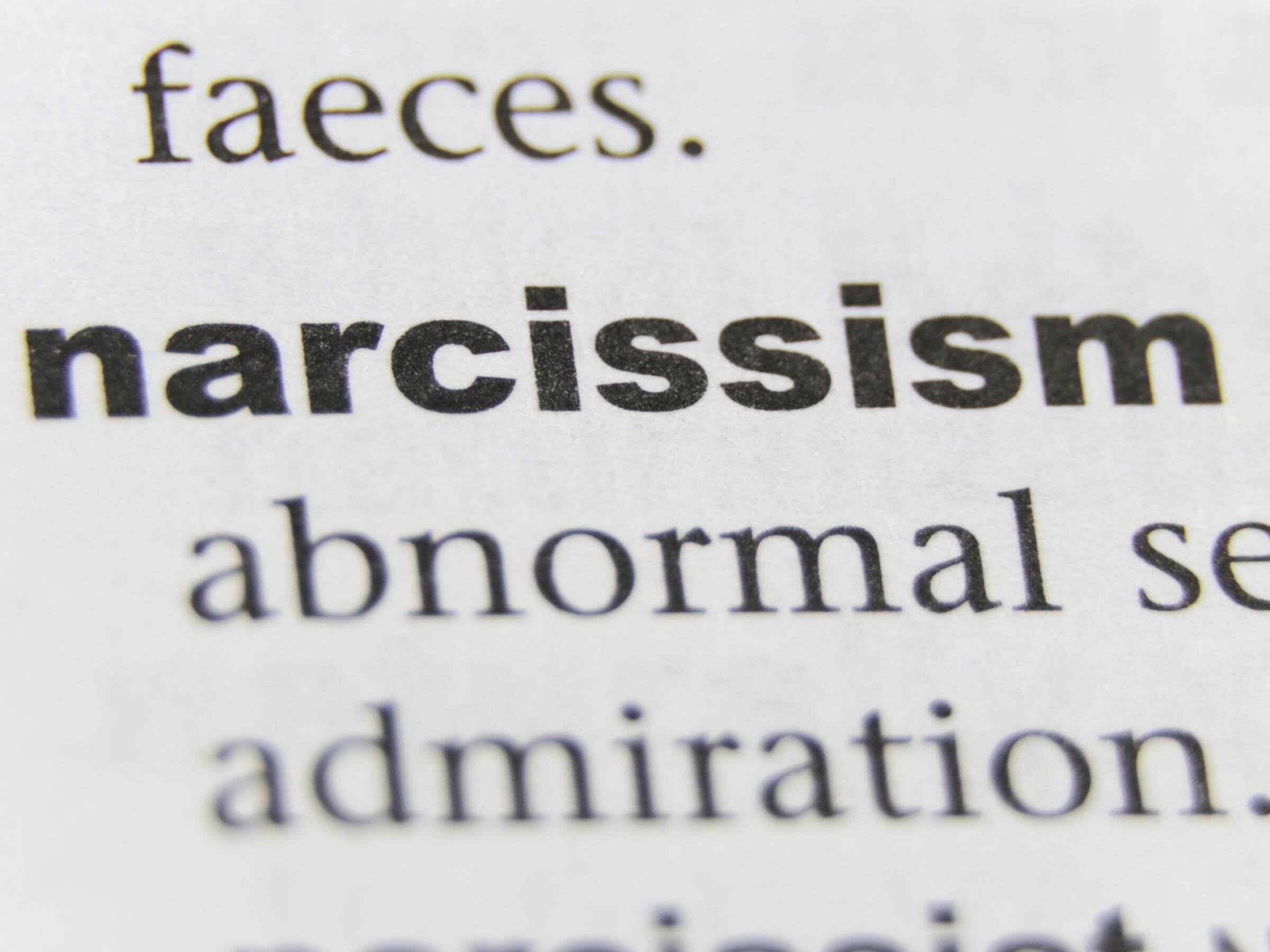 The word narcissism written in black surrounded by other words